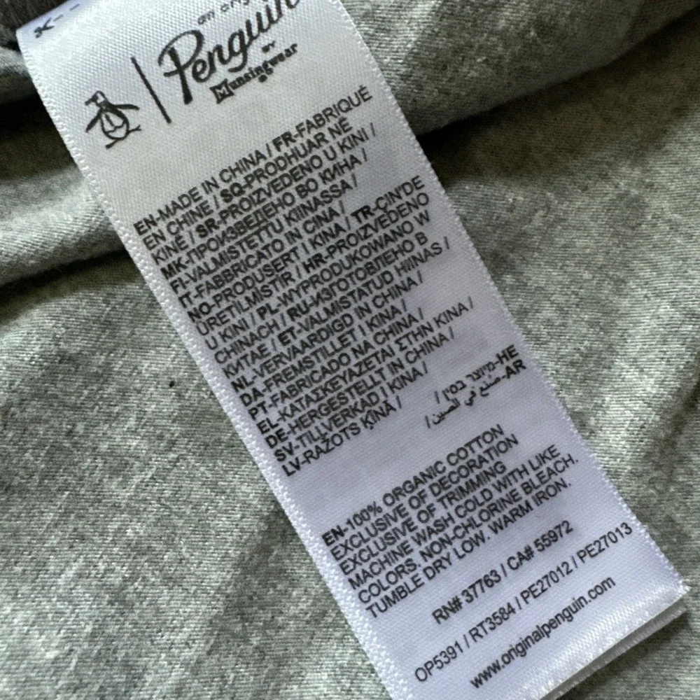 Original Penguin Tee Shirt Mens Gray Short Sleeve Logo Organic Cotton Tropical L